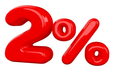 2 percentage off sale discount red number 3d render