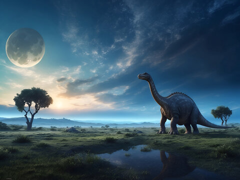 dinosaurs at sunset