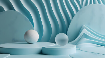 Blue and White Abstract Background With Two Eggs. Podium background for product mockup