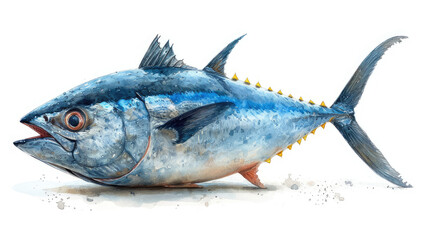 realistic illustration of a bluefin tuna, isolated white background. perfect for marine biology education and seafood culinary art