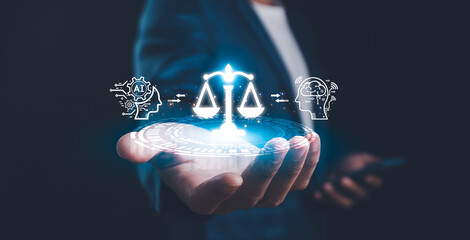AI ethics and law concept involves the development codes of ethics, compliance, regulation,...
