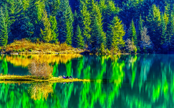 Green Yellow Autumn Reflection Colors Gold Lake Snoqualme Pass Washington