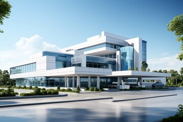 Fototapeta na wymiar Ultra-Modern Hospital Architecture, on an isolated Concrete Gray background, Generative AI