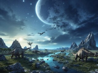 landscape with dinosaurs