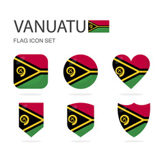 Vanuatu 3d flag icons of 6 shapes all isolated on white background.