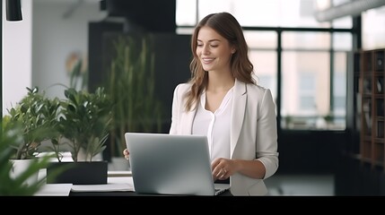 Fototapeta na wymiar IT Woman Using Laptop in a Technology,Themed Workplace , IT woman, using laptop, technology theme, workplace