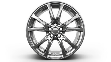 luxurious polished alloy wheel for high-end vehicles, isolated white background. perfect for automotive showcase and alloy wheel retailers - obrazy, fototapety, plakaty
