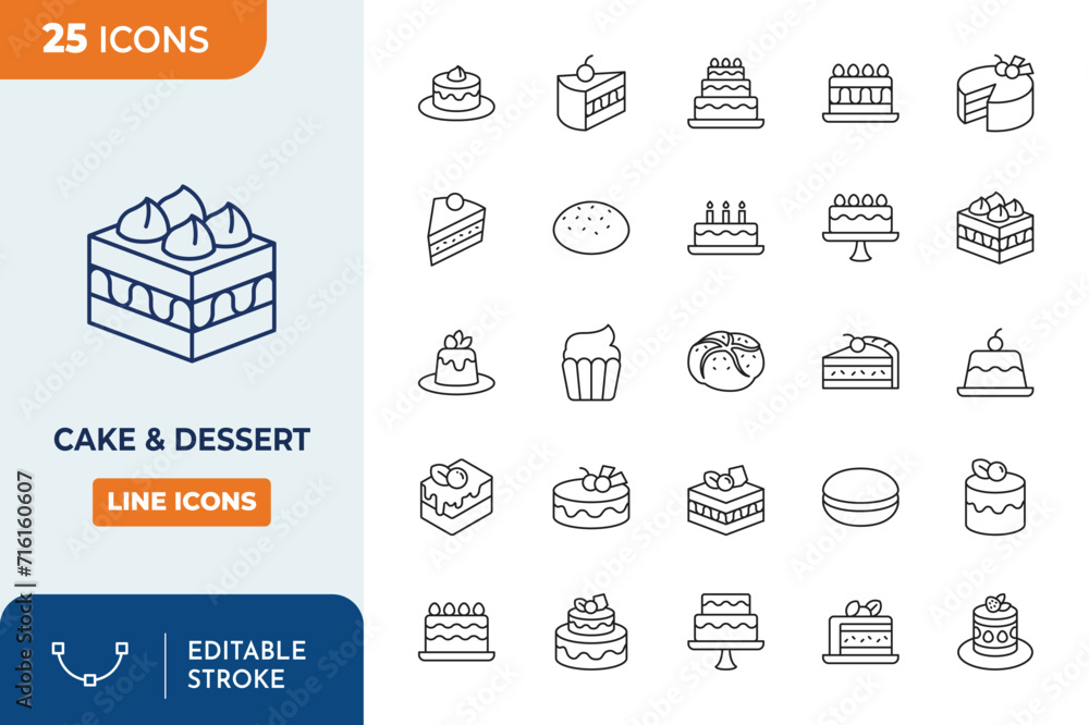 Wall mural Cake & dessert Icons set. 