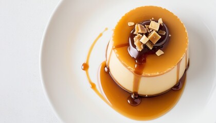 Artistic Illustration of Creme Caramel with Caramel Sauce