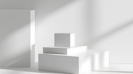 White Room With Stairs, Clean and Minimalist Interior Design in a Simple Space. Podium background for product mockup