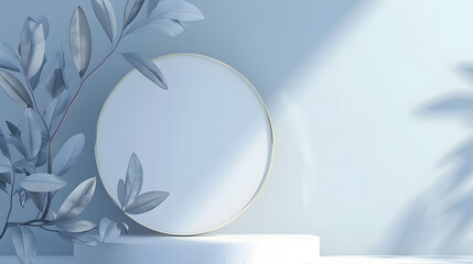 White Plate on Table Next to Plant, Simple Home Decor Inspiration. Podium background for product mockup