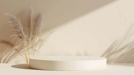 White Vase on Table, Simple and Elegant Home Decor. Podium background for product mockup