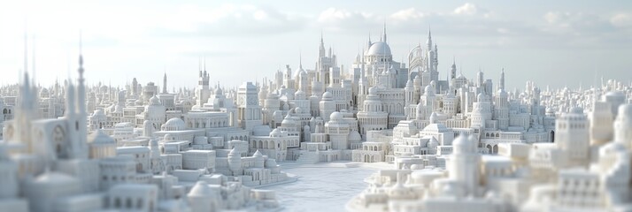 Close up view on a stylized city model made, high detailed 3D render with depth of field
 - obrazy, fototapety, plakaty