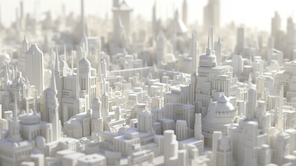Close up view on a stylized city model made, high detailed 3D render with depth of field
