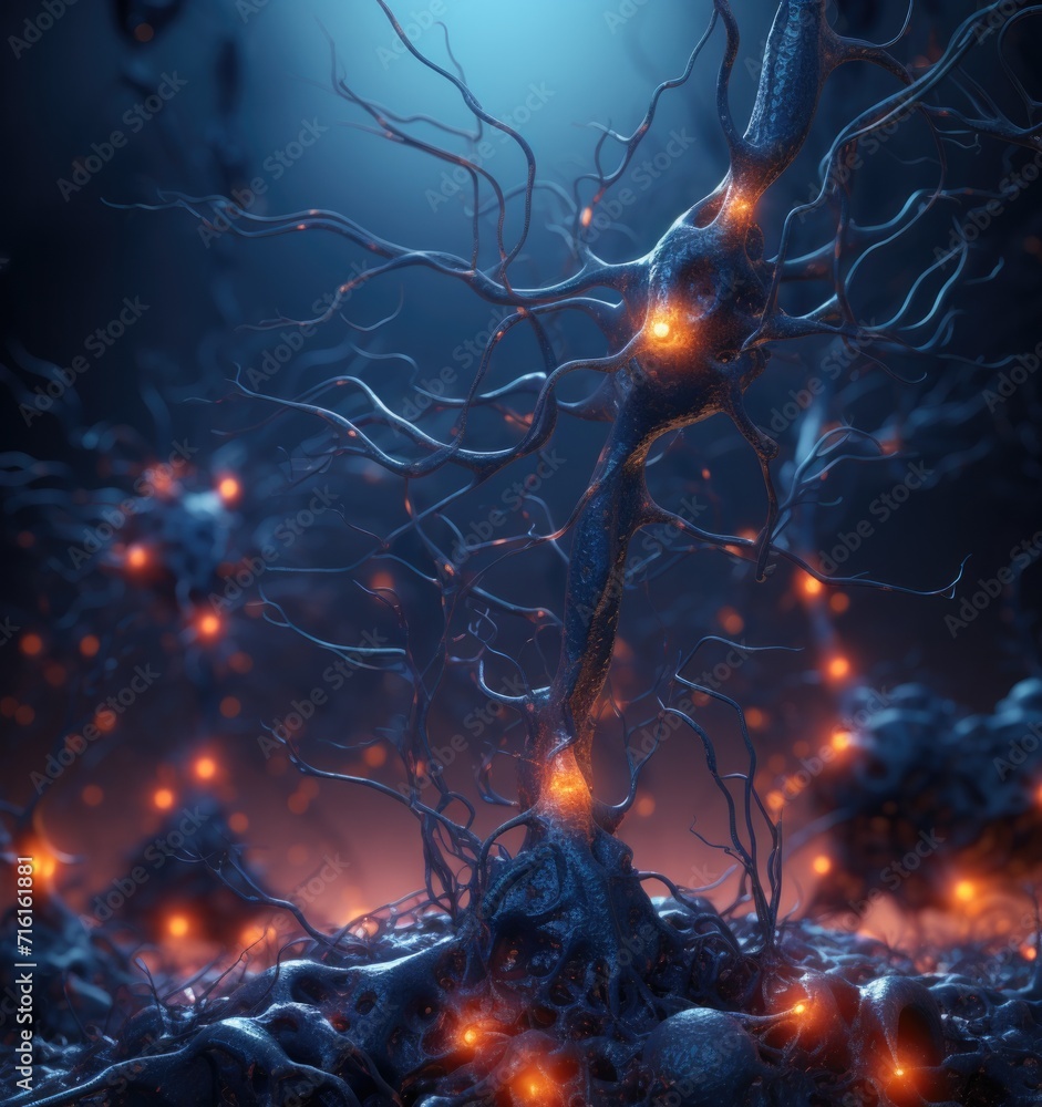 Poster a brain with glowing neurons. generative ai.