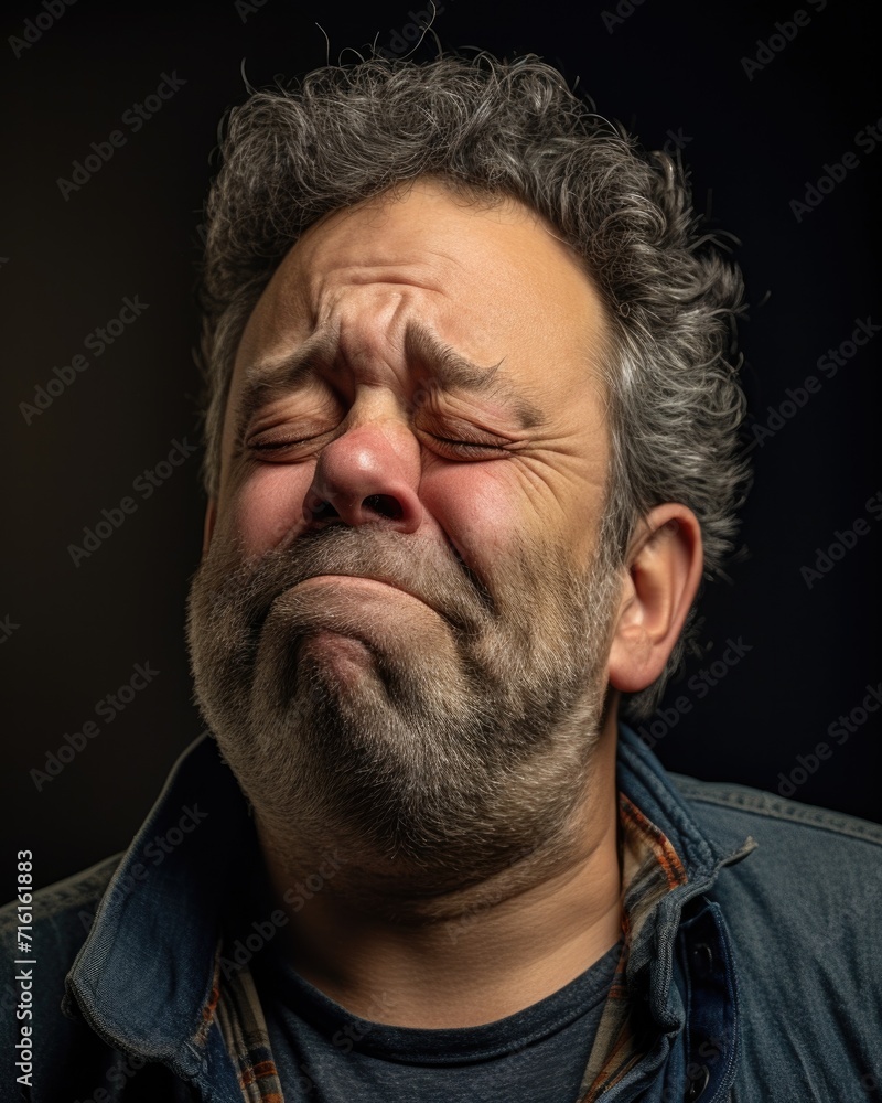 Poster a man with a beard and is making a face. generative ai.