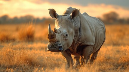 White Rhino in the wild savannah