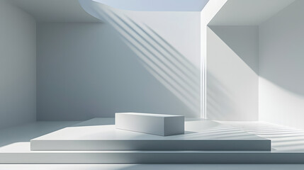 White Room With Box on Floor, Simple and Minimalistic Interior Design. Podium background for product mockup
