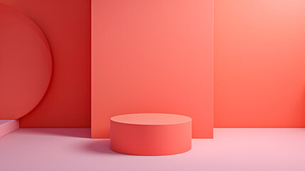 A Pink Room With a Round Table in the Middle. Podium background for product mockup