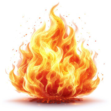 dynamic and fiery illustration of burning flames with rising sparks, isolated white background. suitable for educational, safety training, and creative use on adobe stock