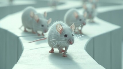 White mice explore a maze of sleek.