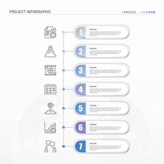 Infographic process design with icons and 7 options or steps.