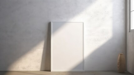 Blank picture frame mockup on a white wall.