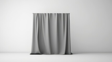 Blank grey fabric curtain mockup, Empty room with window curtains
