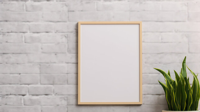 Blank white frame mockup on home interior wall background