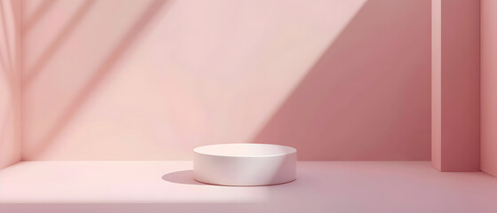 Pink Room With Round Object on Floor, Bright and Whimsical Interior Design. Podium background for product mockup