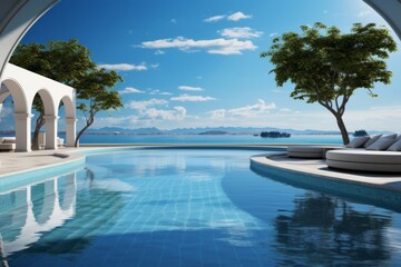 Infinity Pool with Ocean View, on an isolated Turquoise background, Generative AI