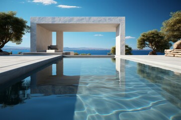 Infinity Pool with Ocean View, on an isolated Turquoise background, Generative AI