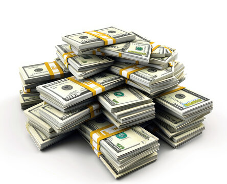 vast sum of american dollars viewed from top angle, isolated white background. a high-quality image showcasing the concept of wealth, savings, and capital in stock images