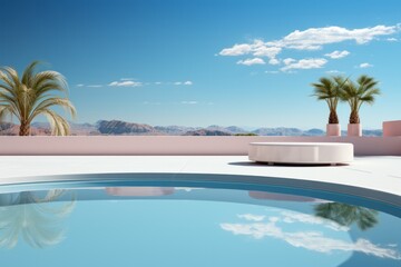 Modern Outdoor Pool, on an isolated Azure Blue background, Generative AI