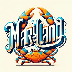 Stylized Maryland Typography with Crab Illustration - Coastal State Pride Design