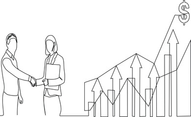 continuous lines businessman graphs and shapes create financial analysis concept