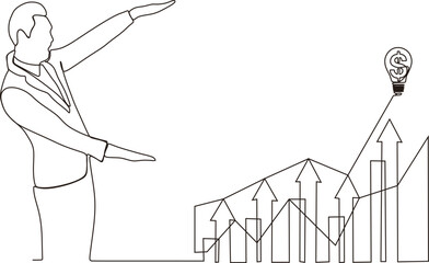 continuous lines businessman graphs and shapes create financial analysis concept