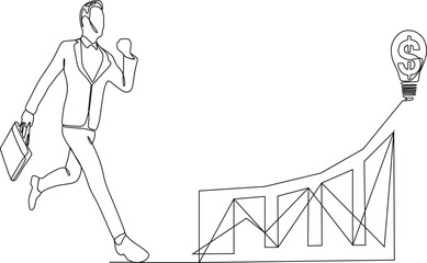 continuous lines businessman graphs and shapes create financial analysis concept