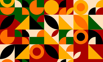 Abstract geometric shapes pattern colorful bauhaus design background vector illustration for banner, web, cards, cover, poster and prints.