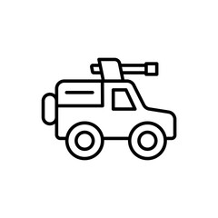 Military jeep outline icons, weapon minimalist vector illustration ,simple transparent graphic element .Isolated on white background