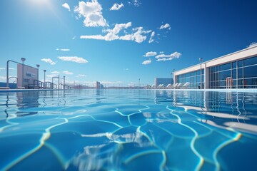 Olympic-size Training Pool, on an isolated Aqua Blue background, Generative AI