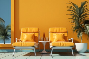 Retro-Inspired Poolside, on an isolated Mustard Yellow background, Generative AI