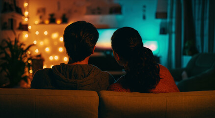 Couple watching TV - obrazy, fototapety, plakaty
