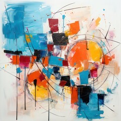 an illustration of an abstract art involving random shapes, brush strokes, light vivid colors and creativity