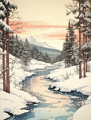 Nordic Winter Landscapes: Vintage Art Print of Traditional Snow Scenes