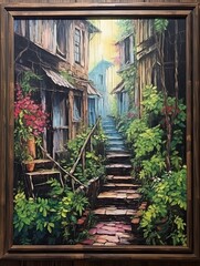 Old-world European Alleys Framed Landscape Print: Enchanting Nature Artwork