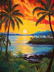 Radiant Hawaiian Sunsets: Acrylic Landscape Art, Vivid Island Canvas