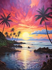 Radiant Hawaiian Sunset: Pastel Landscape Transformed into Modern Art