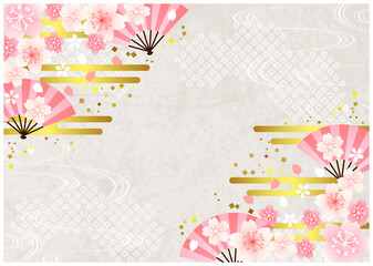 桜、和風、鹿の子模様、背景、イラスト、横型
