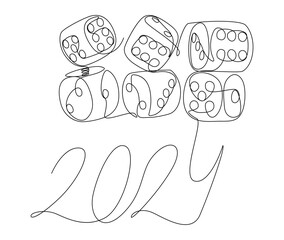 One continuous line of dice with number 2024. Thin Line Illustration vector concept. Contour Drawing Creative ideas.